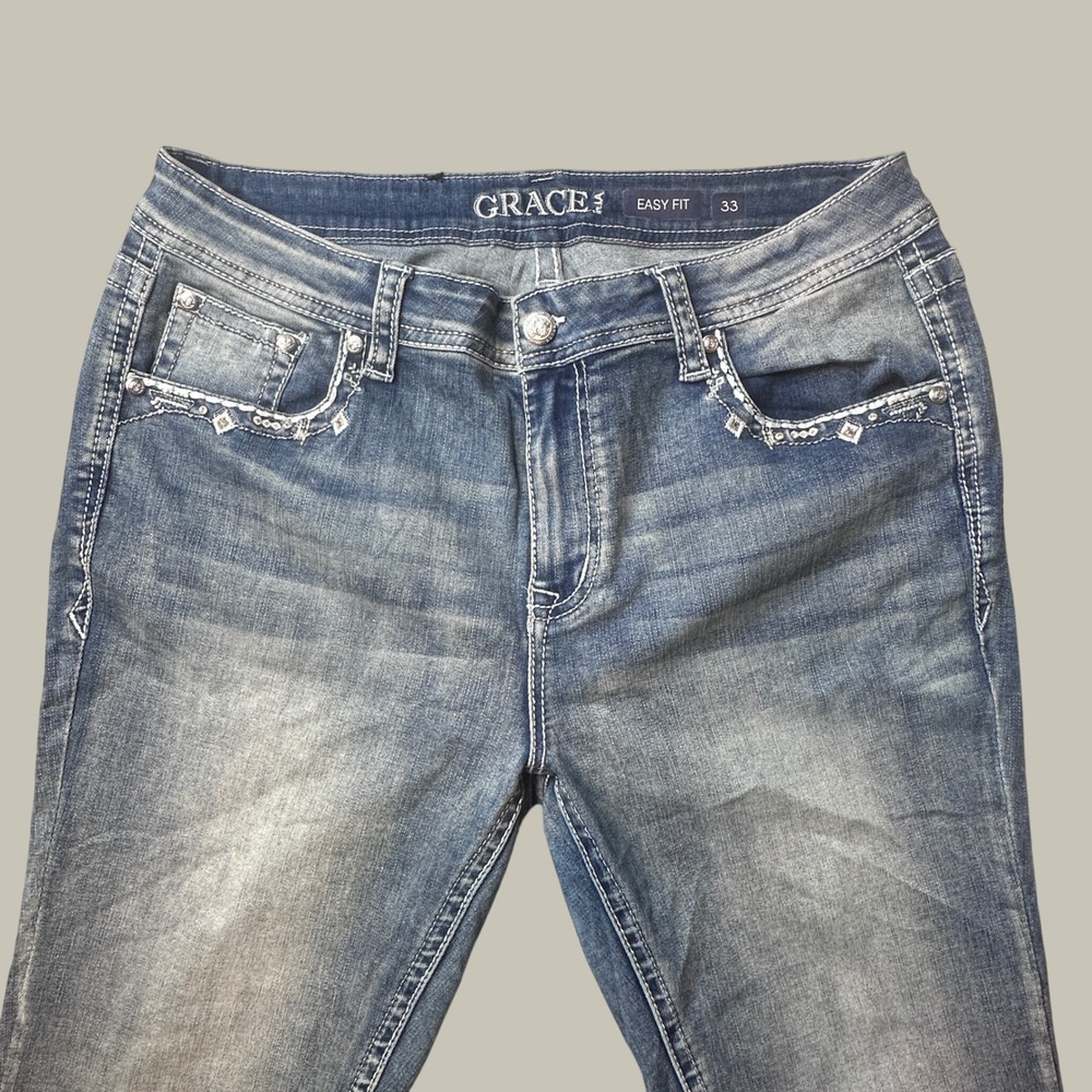 Grace in LA Jeans Womens 33 Easy Fit Blue EB51732 Bootcut Embellished Denim